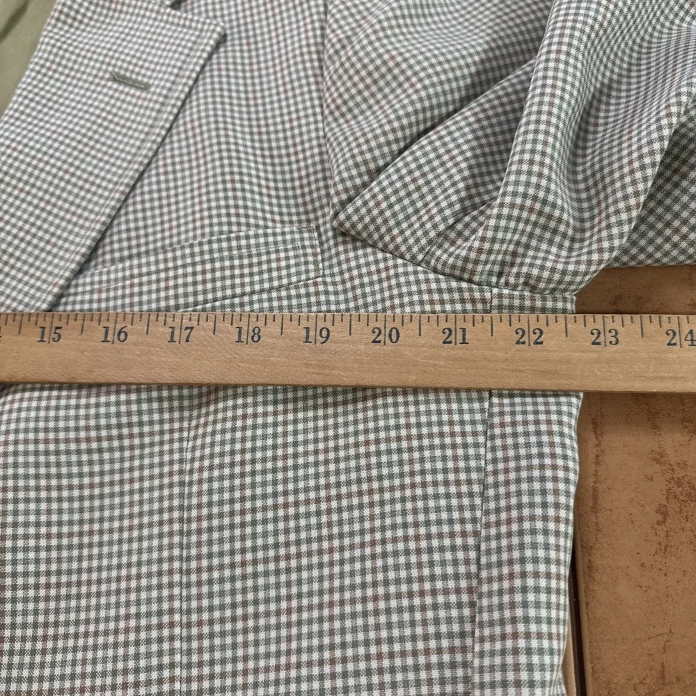 George Barry Green Brown Gingham Plaid USA Made Blazer Jacket Lightweight Sz 44L
